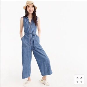 J. Crew Point Sur Zip Front Chambray Jumpsuit Wide Leg size 2 euc